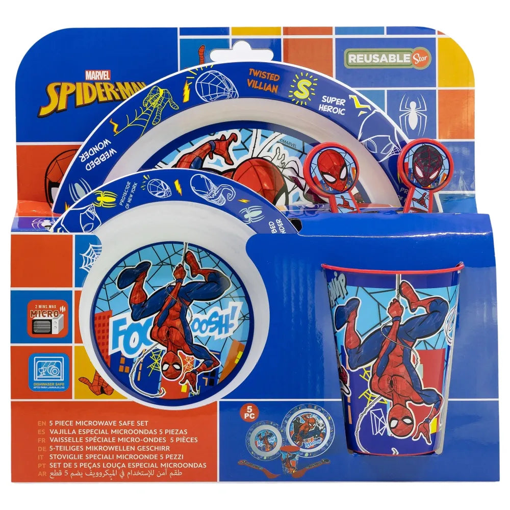 Marvel Spiderman Kinder Geschirr-Set 5 teilig Becher Teller Schüssel Besteck - WS-Trend.de