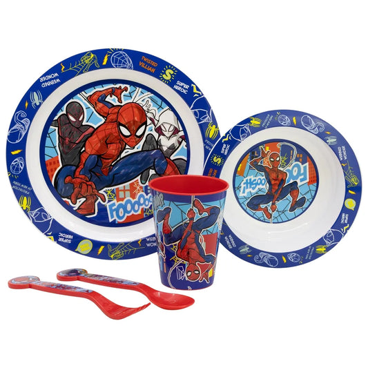 Marvel Spiderman Kinder Geschirr-Set 5 teilig Becher Teller Schüssel Besteck - WS-Trend.de