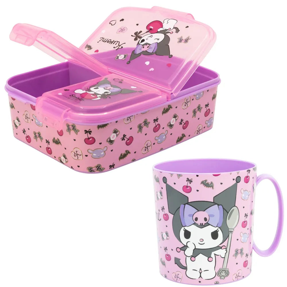 Kuromi Sanrio 2 tlg. Lunch Set Brotdose mit 3 Kammern Trinkbecher 390 ml - WS-Trend.de