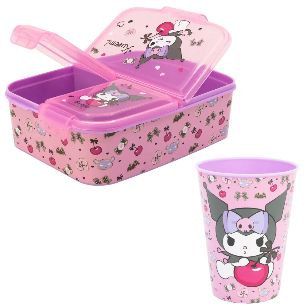 Kuromi Sanrio 2 tlg. Lunch Set Brotdose mit 3 Kammern Trinkbecher 260 ml - WS-Trend.de