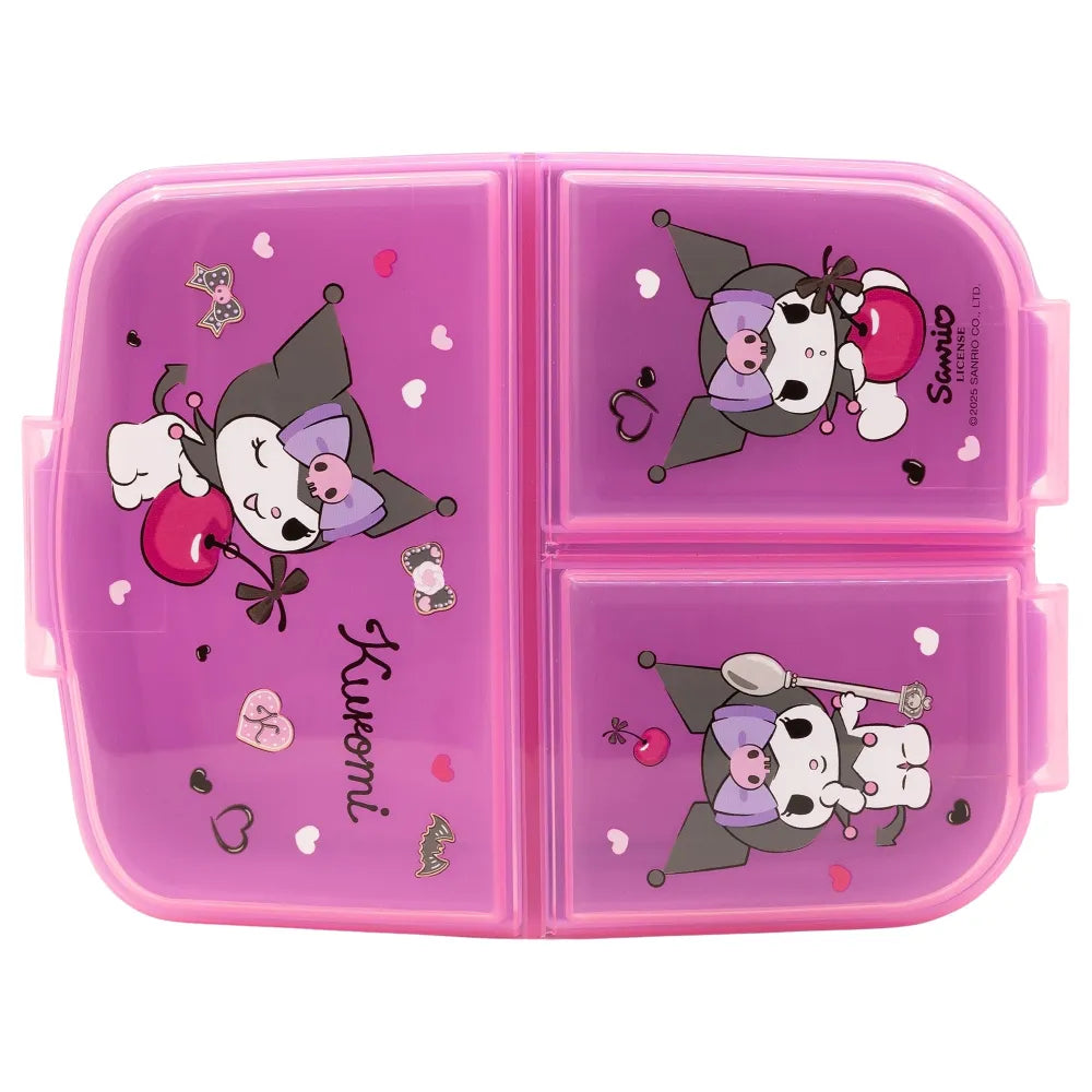 Kuromi Hello Kitty 2 tlg. Lunch Set Brotdose mit 3 Kammern Trinkflasche 400 ml - WS-Trend.de