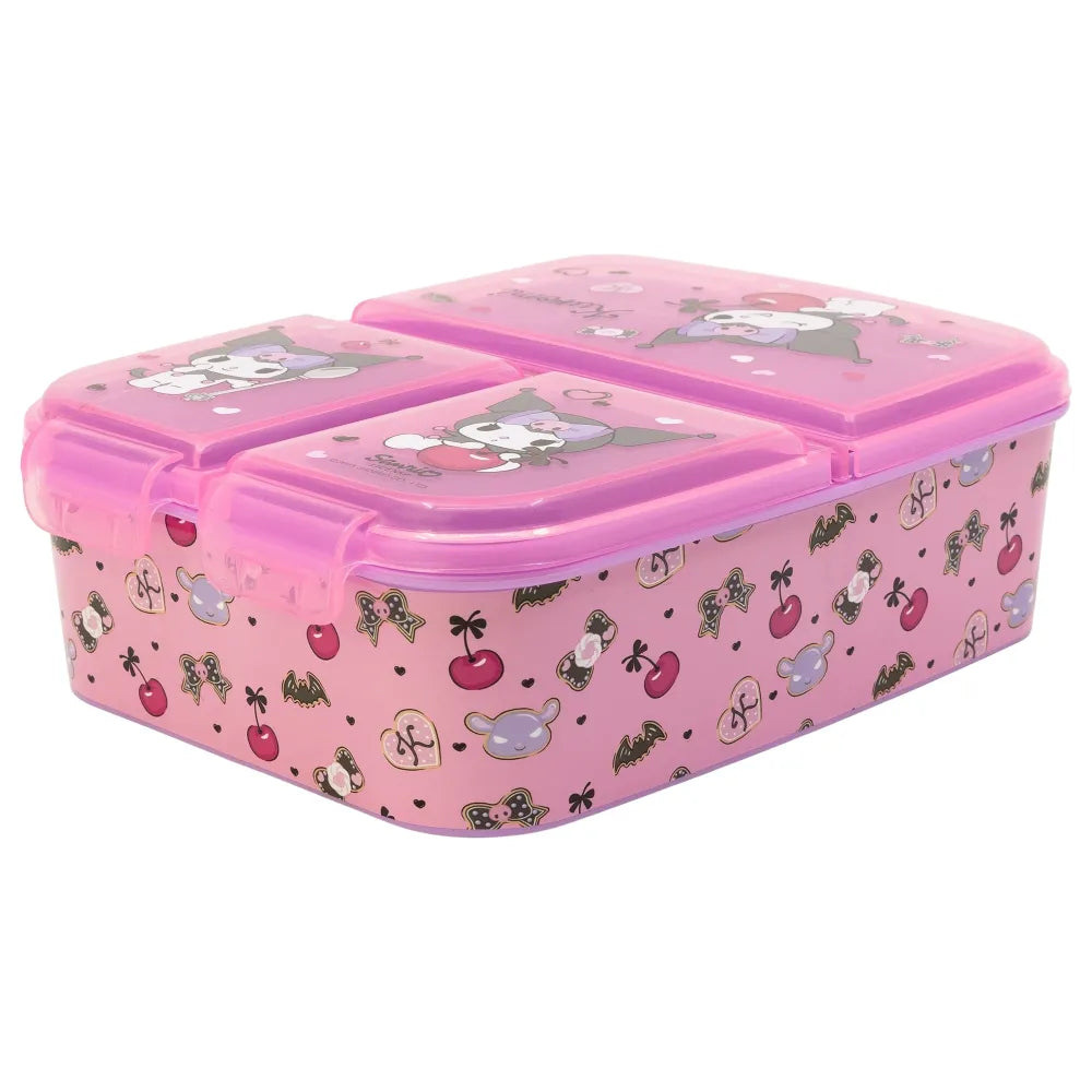 Kuromi Hello Kitty 2 tlg. Lunch Set Brotdose mit 3 Kammern Trinkflasche 400 ml - WS-Trend.de