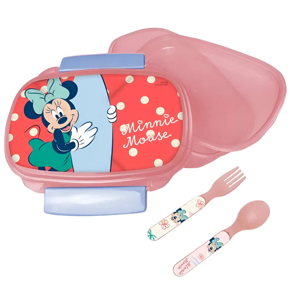 Disney Minnie Maus 4 teiliges Lunch Set Brotdose Alu-Trinkflasche - Löffel Gabel - WS-Trend.de