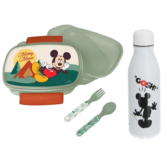 Disney Mickey Maus 4 tlg Kinder Lunch Set Brotdose Alu-Trinkflasche Besteck - WS-Trend.de