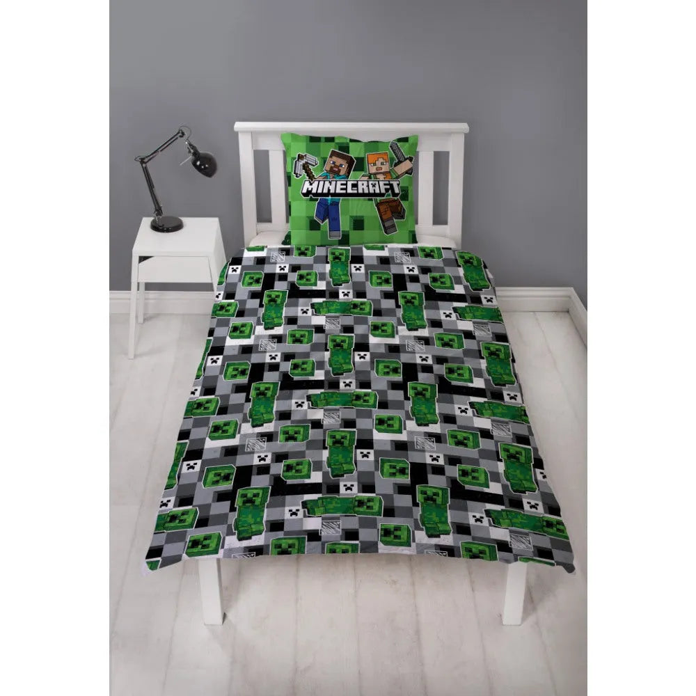 Minecraft Gamer Steve Alex Mikrofaser Bettwäsche Set 135/140x200 63x63 cm - WS-Trend.de