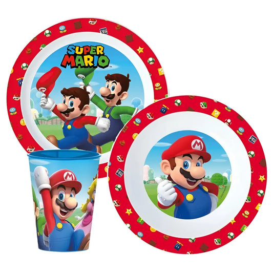 Super Mario und Luigi Kinder Geschirr-Set 3 teilig Becher Teller Schüssel - WS-Trend.de