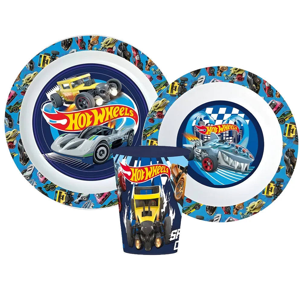 Hot Wheels Racing Kinder Geschirr-Set 3 teilig Becher Teller Schüssel - WS-Trend.de