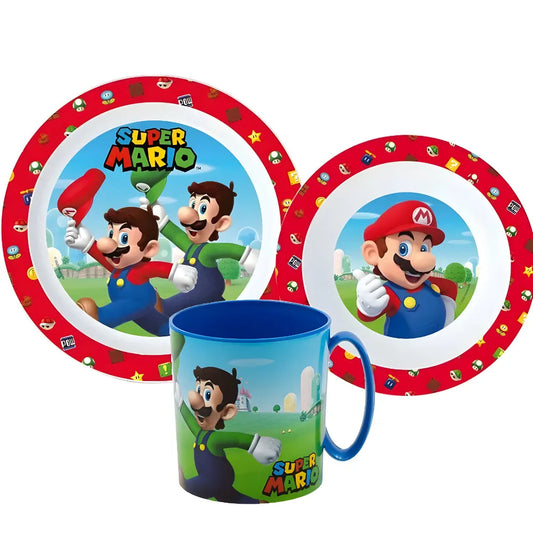 Super Mario und Luigi Kinder Geschirr-Set 3 teilig Teller Schüssel Becher 350 ml - WS-Trend.de