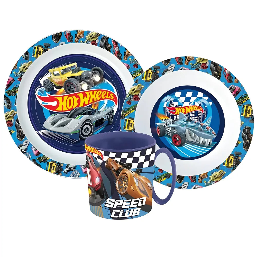 Hot Wheels Racing Kinder Geschirr-Set 3 teilig Becher Teller Schüssel - WS-Trend.de