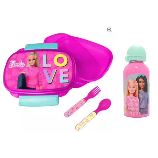 Barbie and Friends 4 tlg Kinder Set Brotdose Aluminium Trinkflasche Besteck - WS-Trend.de