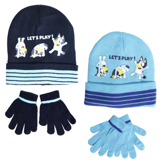 Bluey Kinder Herbst Wintermütze Bommelmütze plus Handschuhe