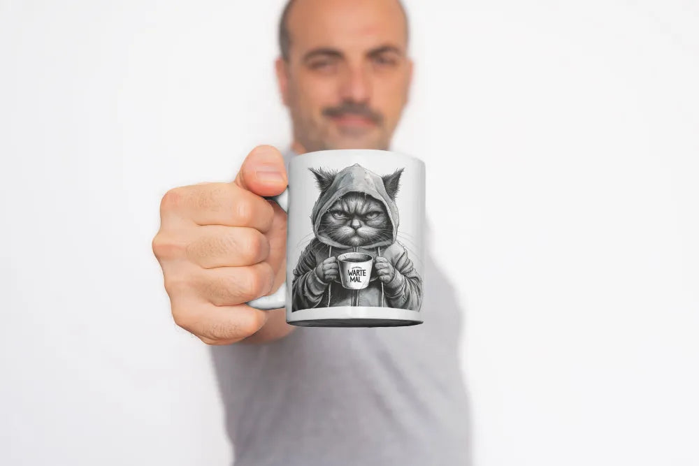 Katze im Hoodie witzige Keramik Kaffeetasse Teetasse Tasse Geschenke - WS-Trend.de