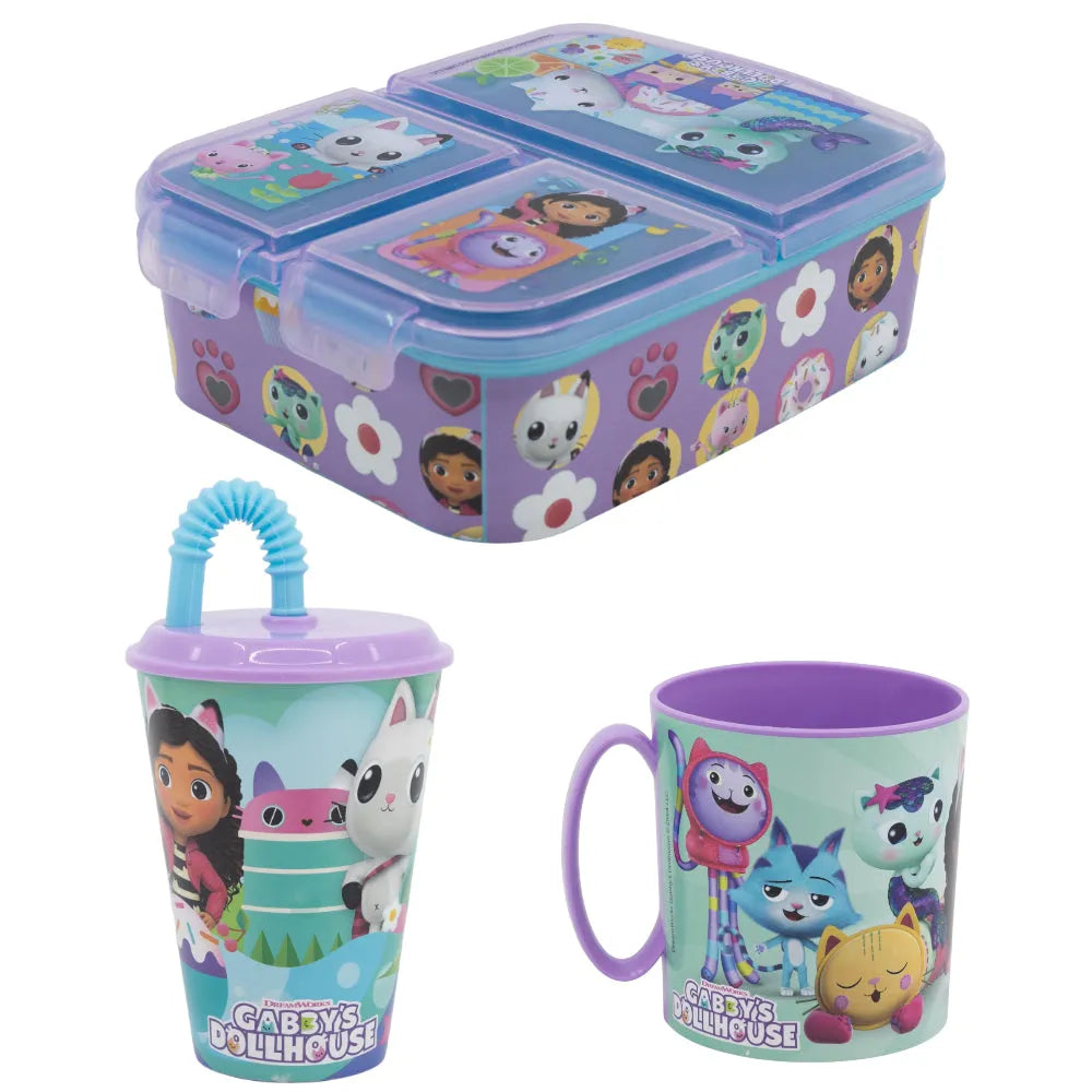 Gabbys Dollhouse Kinder 3 tlg Set Brotdose Kammern Trinkbecher Becher - WS-Trend.de