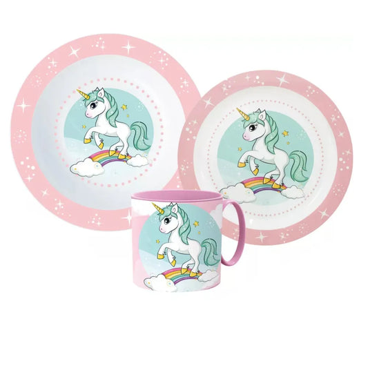 Kleines Einhorn Unicorn Kinder Geschirr-Set 3 tlg Becher Teller Schüssel - WS-Trend.de