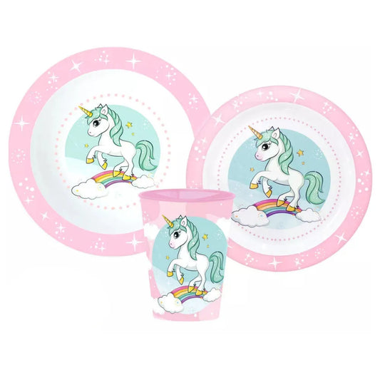 Einhorn Unicorn Kinder Geschirr-Set 3 tlg Becher Teller Schüssel - WS-Trend.de