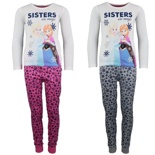 Die Eiskönigin 2 Anna Elsa Kinder Schlafanzug Pyjama - WS-Trend.de lang Baumwolle Grau Rosa 104-134