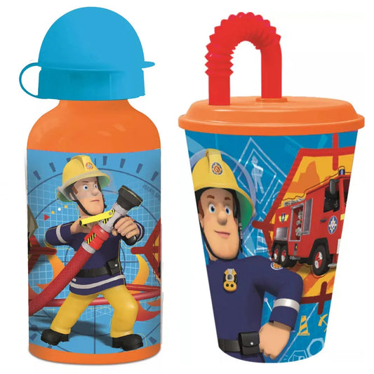 Feuerwehrmann Sam 2 tlg. Set Kinder Sport Aluminium Trinkflasche Flasche Becher - WS-Trend.de