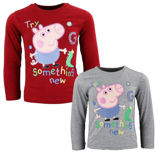 PEPPA Wutz George Dino Kinder Langarmshirt für Jungen - WS-Trend.de 92-122 Rot Grau