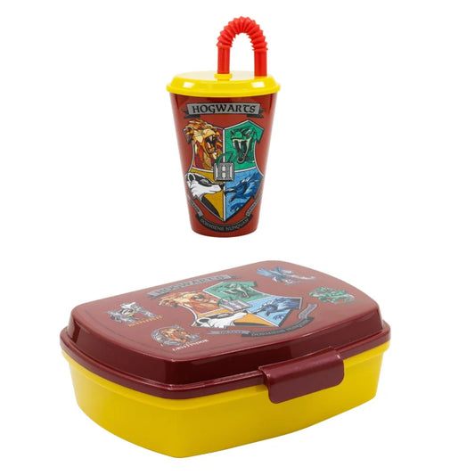 Harry Potter 2 teiliger Set Lunchbox mit Trinkbecher - WS-Trend.de Hogwarts teiliges Lunch - Brotdose Strohhalm