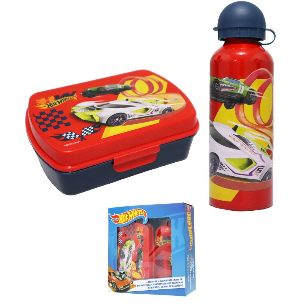 Hot Wheels Racing 2 tlg Lunch Set Brotdose Alu Trinkflasche 500 ml Geschenk - WS-Trend.de