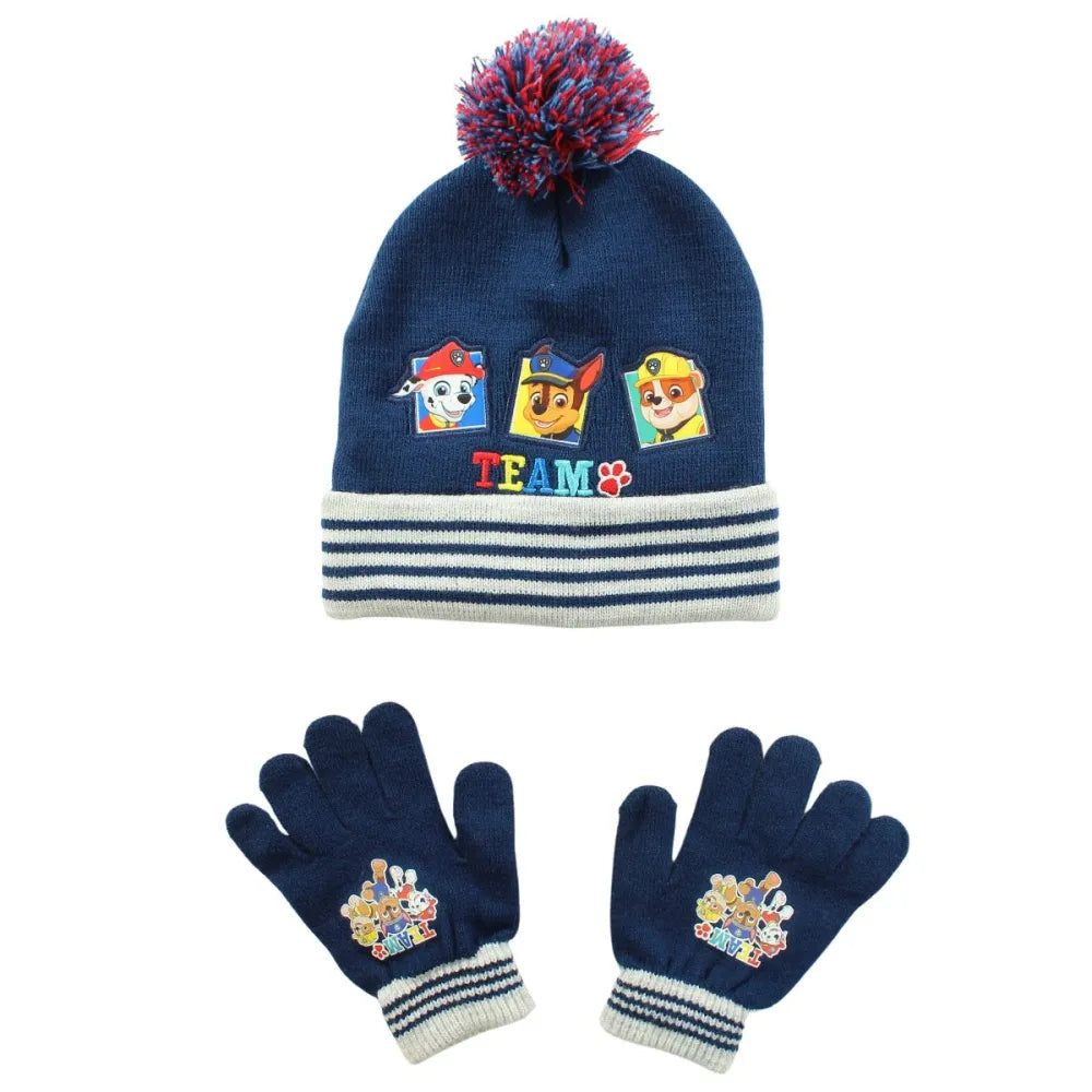 Paw Patrol Chase Kinder Jungen Herbst Winter Mütze Bommelmütze Handschuhe - WS-Trend.de