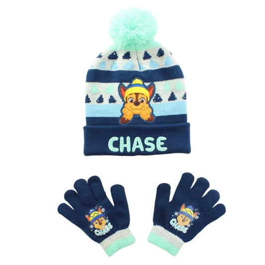 Paw Patrol Chase Kinder Jungen Herbst Winter Mütze Bommelmütze Handschuhe - WS-Trend.de