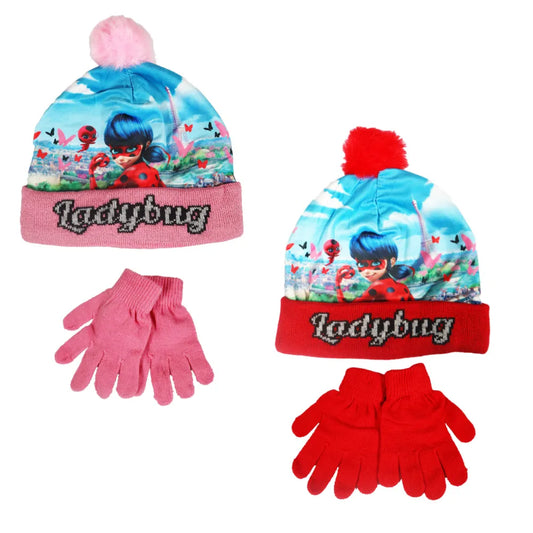 Miraculous Ladybug Kinder 2tlg Set Herbst Wintermütze Bommelmütze Handschuhe - WS-Trend.de