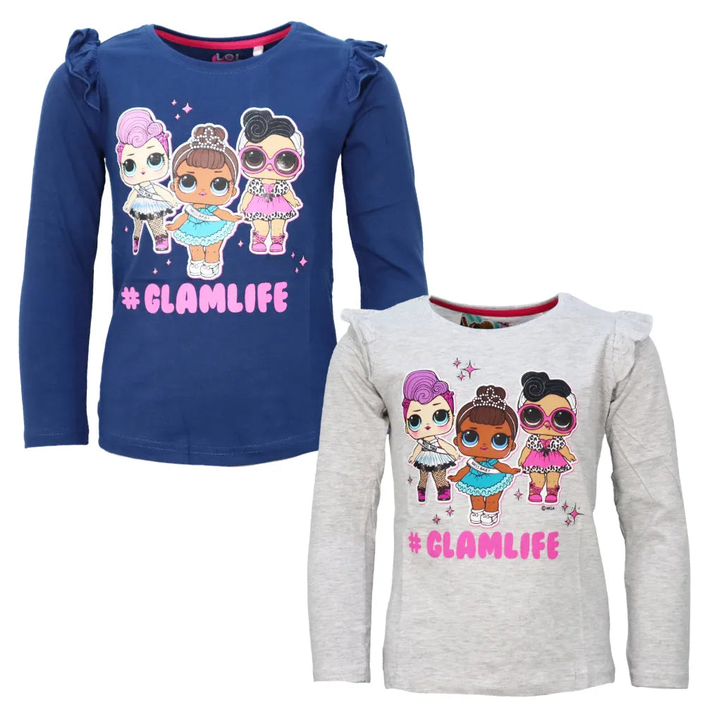 LOL Surprise Glamlife Kinder Mädchen langarm T-Shirt Langarmshirt - WS-Trend.de Suprise - Rosa Blau für 98 - 128