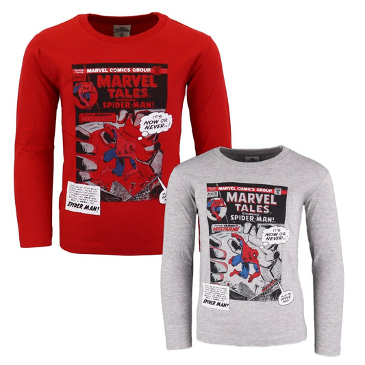 Marvel Spiderman langarm Kinder T-Shirt - WS-Trend.de Baumwolle Rot Grau Gr. 104-134 Jungen