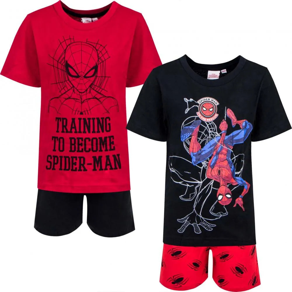 Marvel Spiderman Schlafanzug Pyjama kurz - Größe 98 bis 128 - WS-Trend.de Kinder Baumwolle Schwarz Rot 98-128