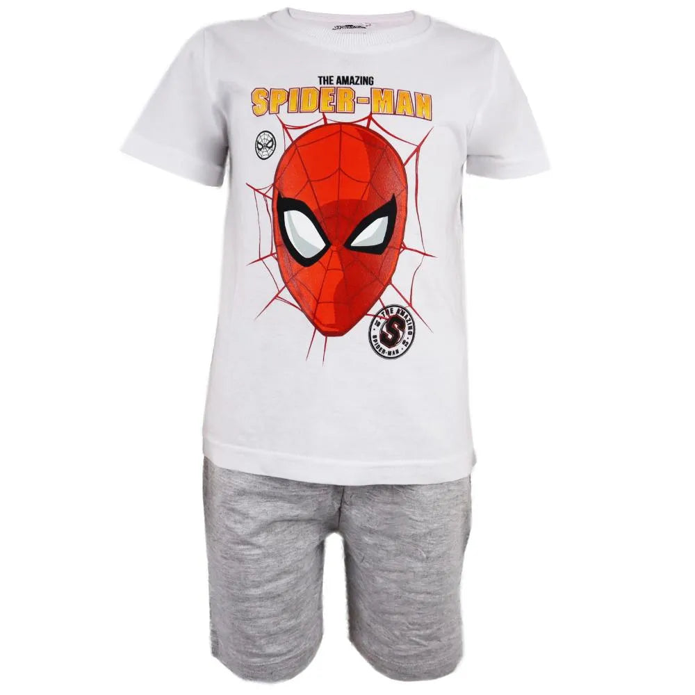 Marvel Spiderman Schlafanzug Pyjama kurz Weiß - Größe 98 bis 128 - WS-Trend.de Kinder Baumwolle Grau 98-128