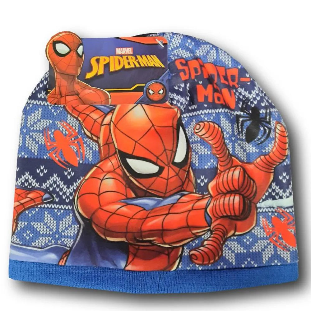 Marvel Spiderman Schneeflocken - Kinder Wintermütze 52 oder 54 cm - WS-Trend.de Blau Dunkelblau