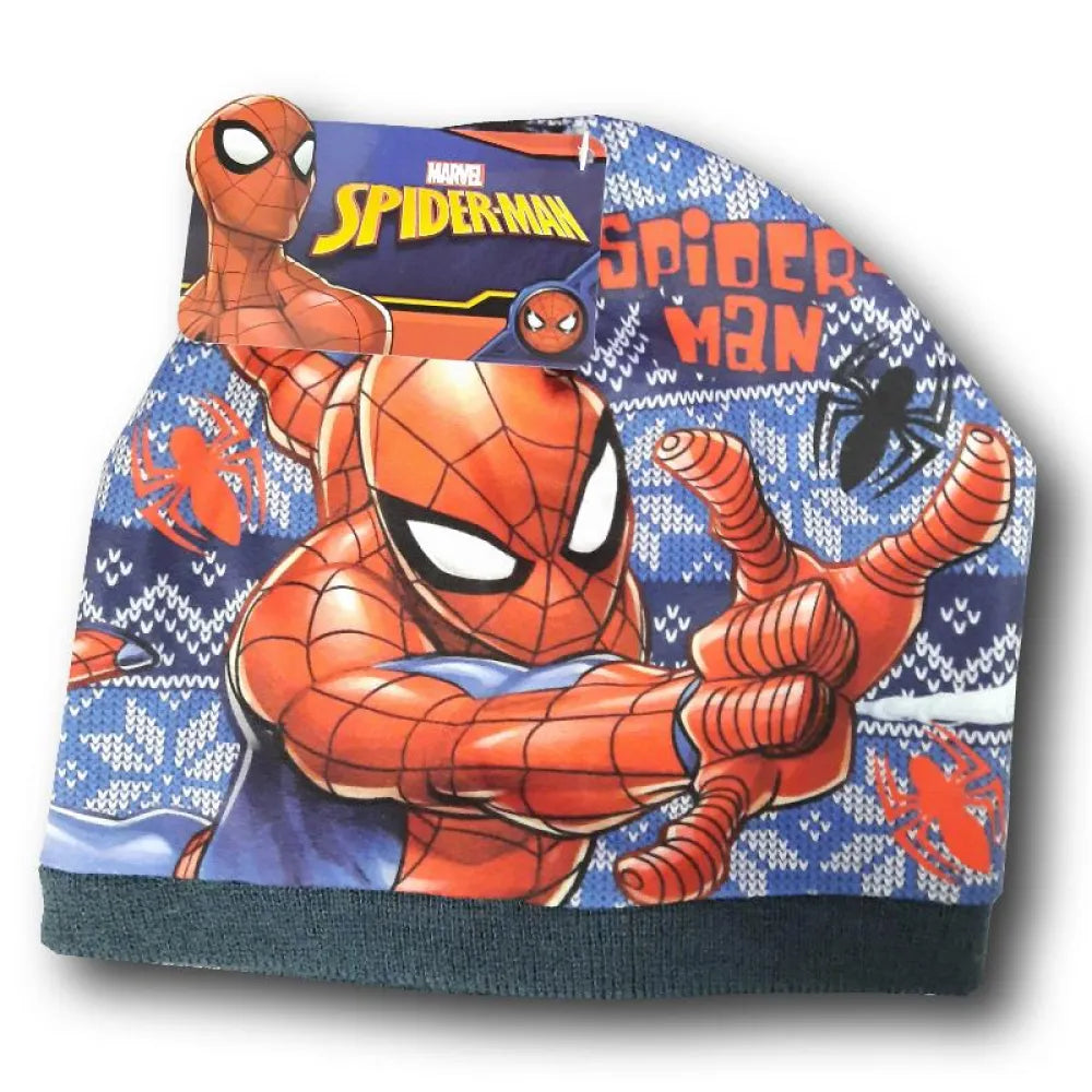 Marvel Spiderman Schneeflocken - Kinder Wintermütze 52 oder 54 cm - WS-Trend.de Blau Dunkelblau