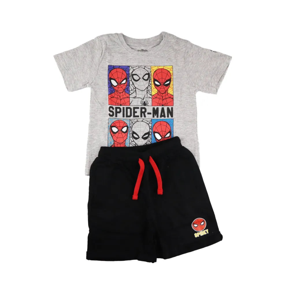 Marvel Spiderman Sommerset Shorts plus T-Shirt - WS-Trend.de 104 bis 134 - Grau Weiß