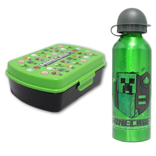 Minecraft Creeper Kinder 2 tlg Lunch Set Brotdose Alu-Trinkflasche 500 ml - WS-Trend.de