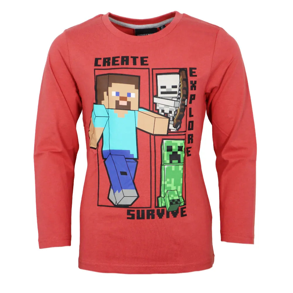 Minecraft Steve Creeper Kinder Jungen Langarmshirt Shirt - WS-Trend.de 116-152 100% Baumwolle