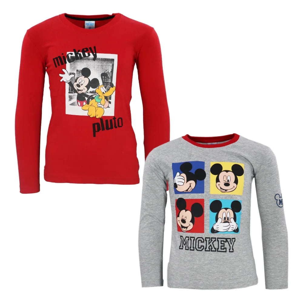 Disney Mickey Maus Kinder Jungen Langarm Shirt - WS-Trend.de Grau Rot 98-128 Baumwolle