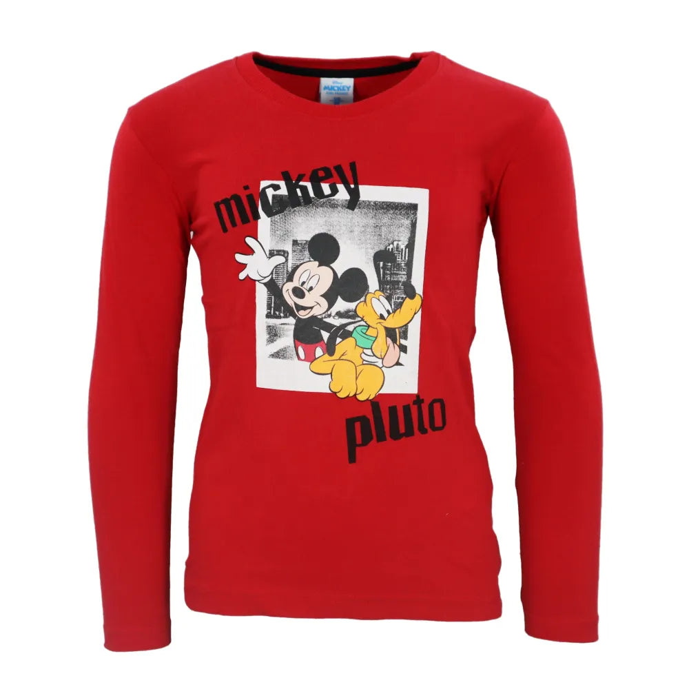 Disney Mickey Maus Kinder Jungen Langarm Shirt - WS-Trend.de Grau Rot 98-128 Baumwolle