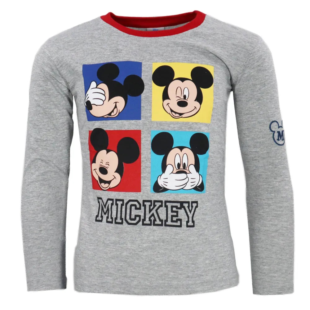 Disney Mickey Maus Kinder Jungen Langarm Shirt - WS-Trend.de Grau Rot 98-128 Baumwolle