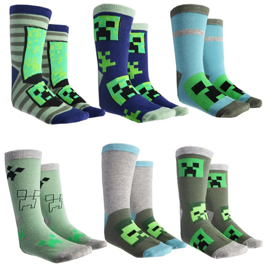 Minecraft Creeper Kinder Jungen lange Socken 6er Pack - WS-Trend.de Gr. 27 bis 38