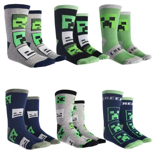 Minecraft Creeper Zombie Skelet Kinder Jungen lange Socken 6er Pack - WS-Trend.de Gr 27 bis 38