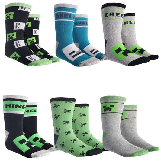 Minecraft Creeper Skelet Kinder Jungen lange Socken 6er Pack - WS-Trend.de Skelett Gr 27 bis 38