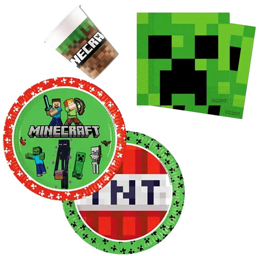 Minecraft Kinder Party Geschirr Set - WS-Trend.de Creeper Geburtstag Deko 36tlg.Geschirr Partyset Kindergeburtstag