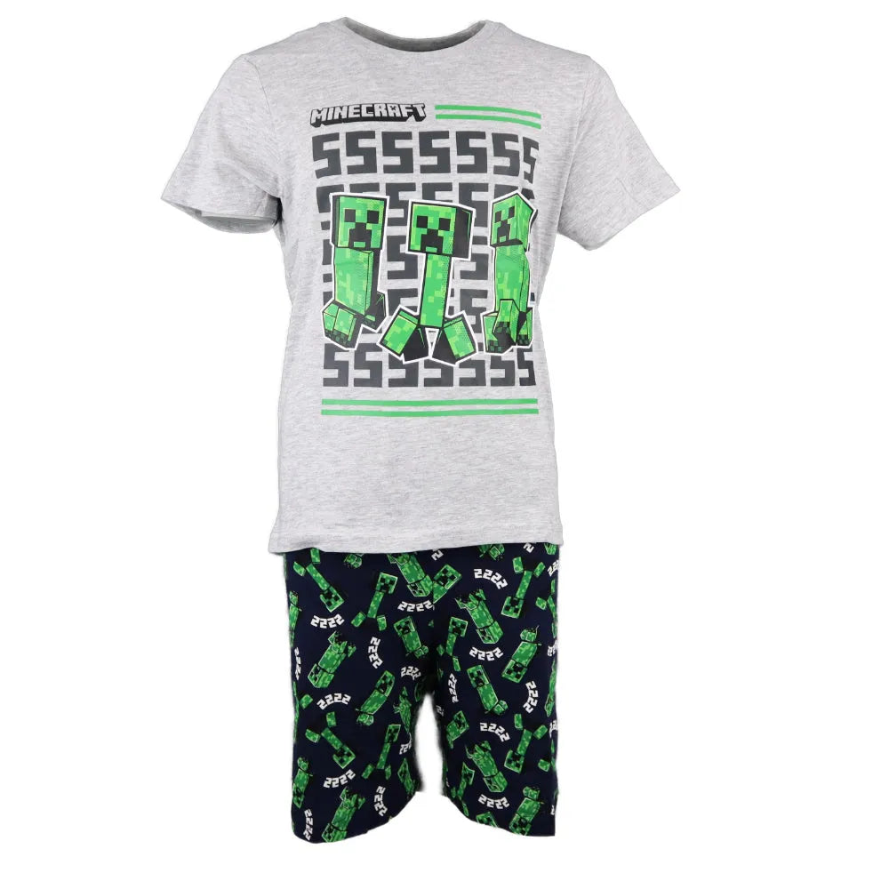 Minecraft Creeper Kinder kurzarm Pyjama Schlafanzug - WS-Trend.de 116 -152