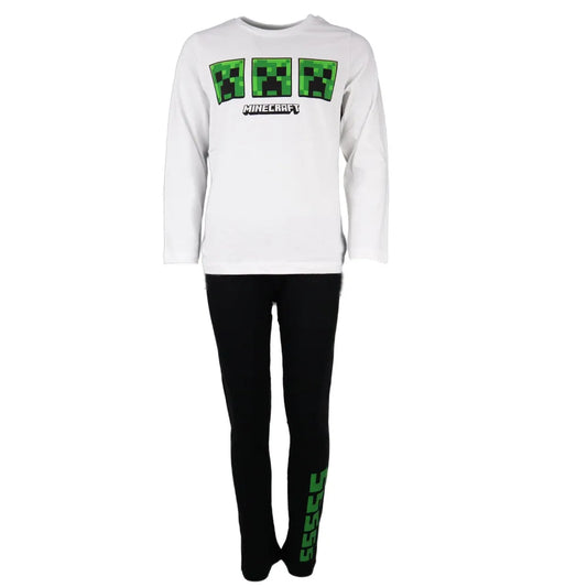 Minecraft Creeper Kinder lang Pyjama Schlafanzug - WS-Trend.de 116 -152 Weiß Shirt und Hose