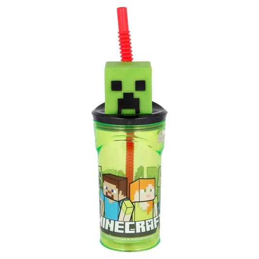 Minecraft Creeper Trinkflasche mit 3D Deckel - WS-Trend.de Kinder Trinkbecher Halm und - 360 ml