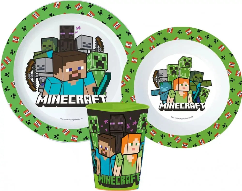 Minecraft Kinder Geschirr Set Teller Schüssel Becher - WS-Trend.de Geschirr-Set 3 teilig Alex Creeper Steve