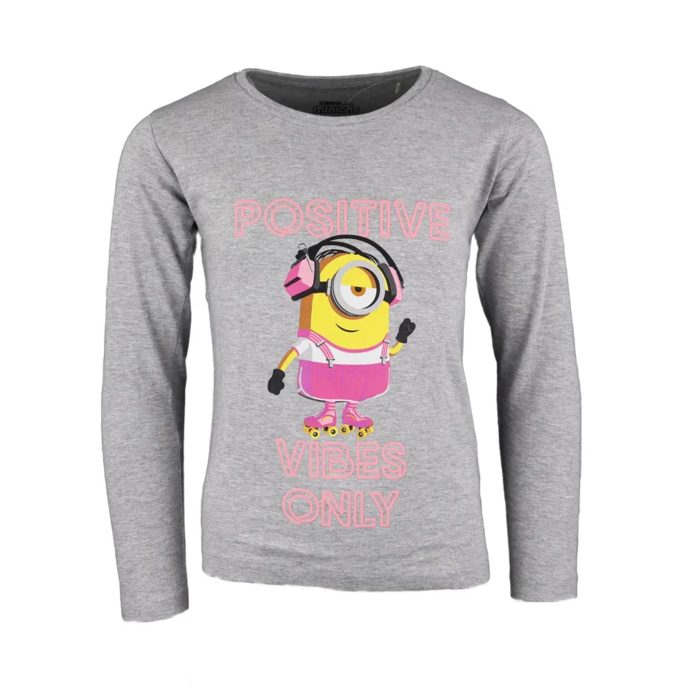 Die Minions Mädchen langarm T-Shirt - WS-Trend.de Langarm Kinder Shirt 104-134 Grau Rosa Baumwolle