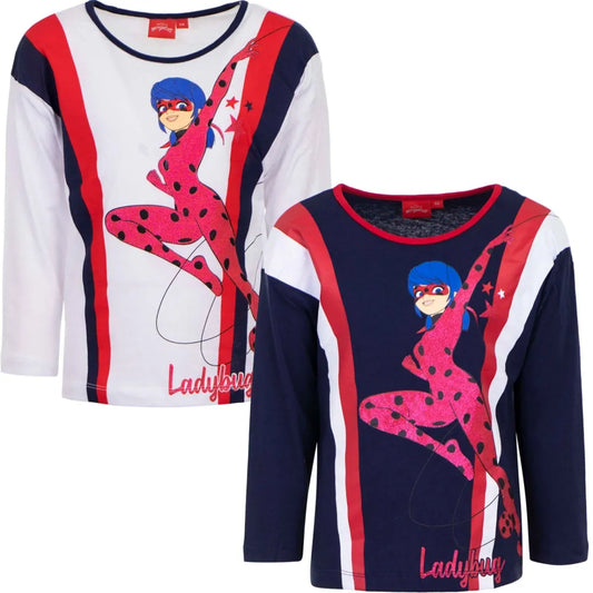 Miraculous Ladybug Kinder Langarm T-Shirt - WS-Trend.de Cat Noir Shirt - Blau Weiß 104-128