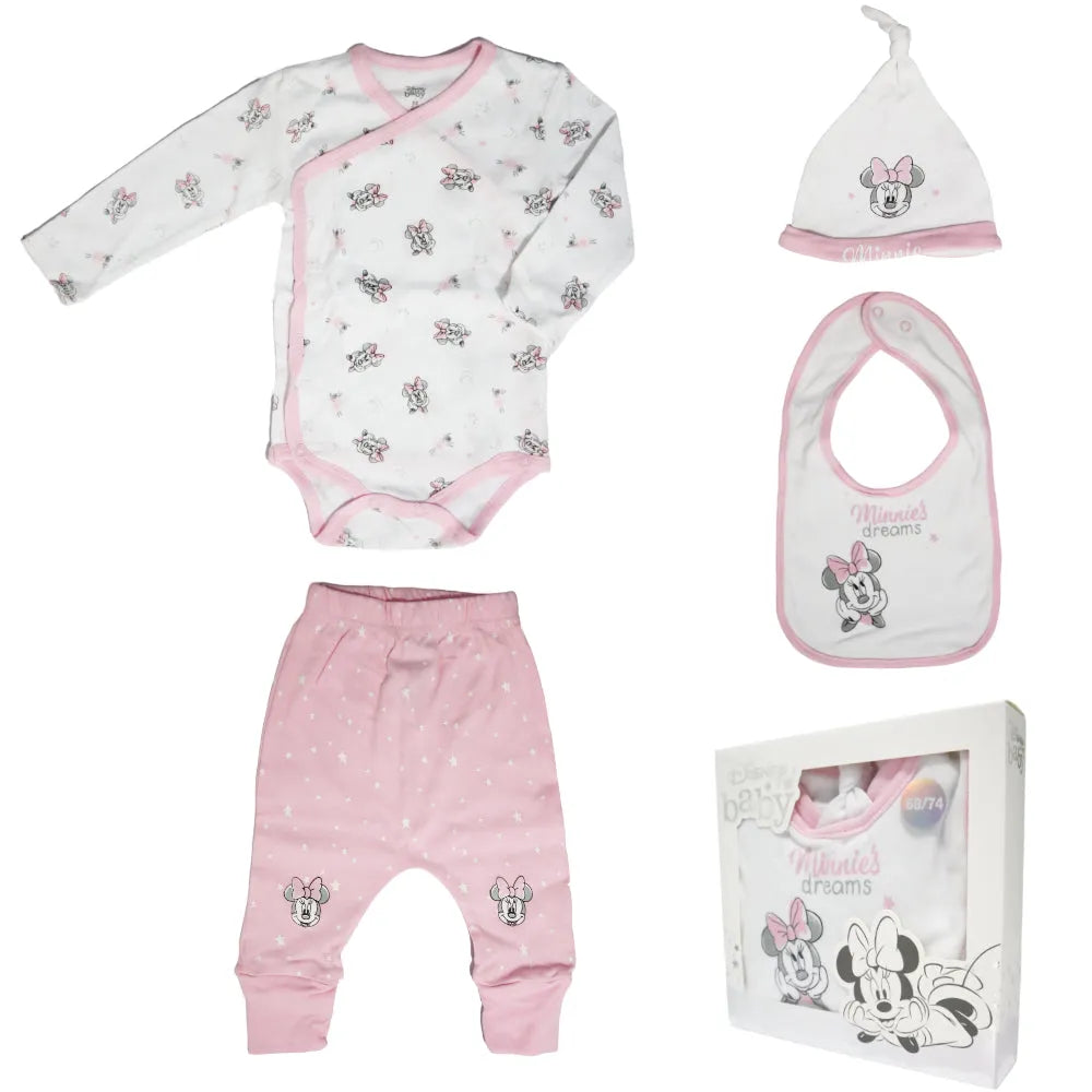 Disney Minnie Maus Baby 4 tlg Set Body Hose Lätzchen Mütze - WS-Trend.de Gr. 56 - 74 Baumwolle